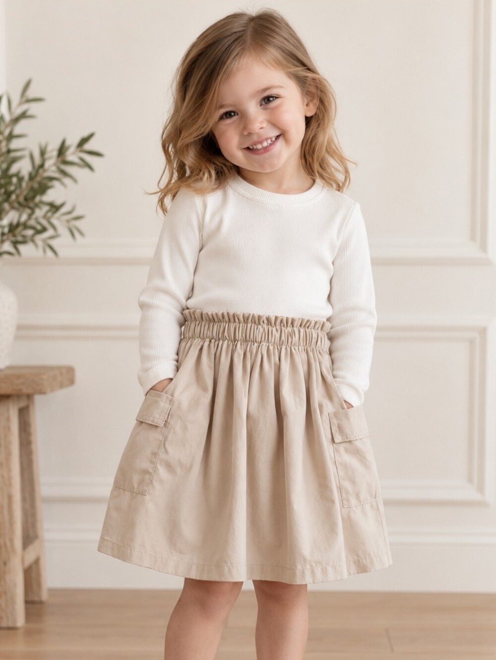 Mayoral Girls Cream Elastic-Waist Cargo Pocket Dress | 3Y